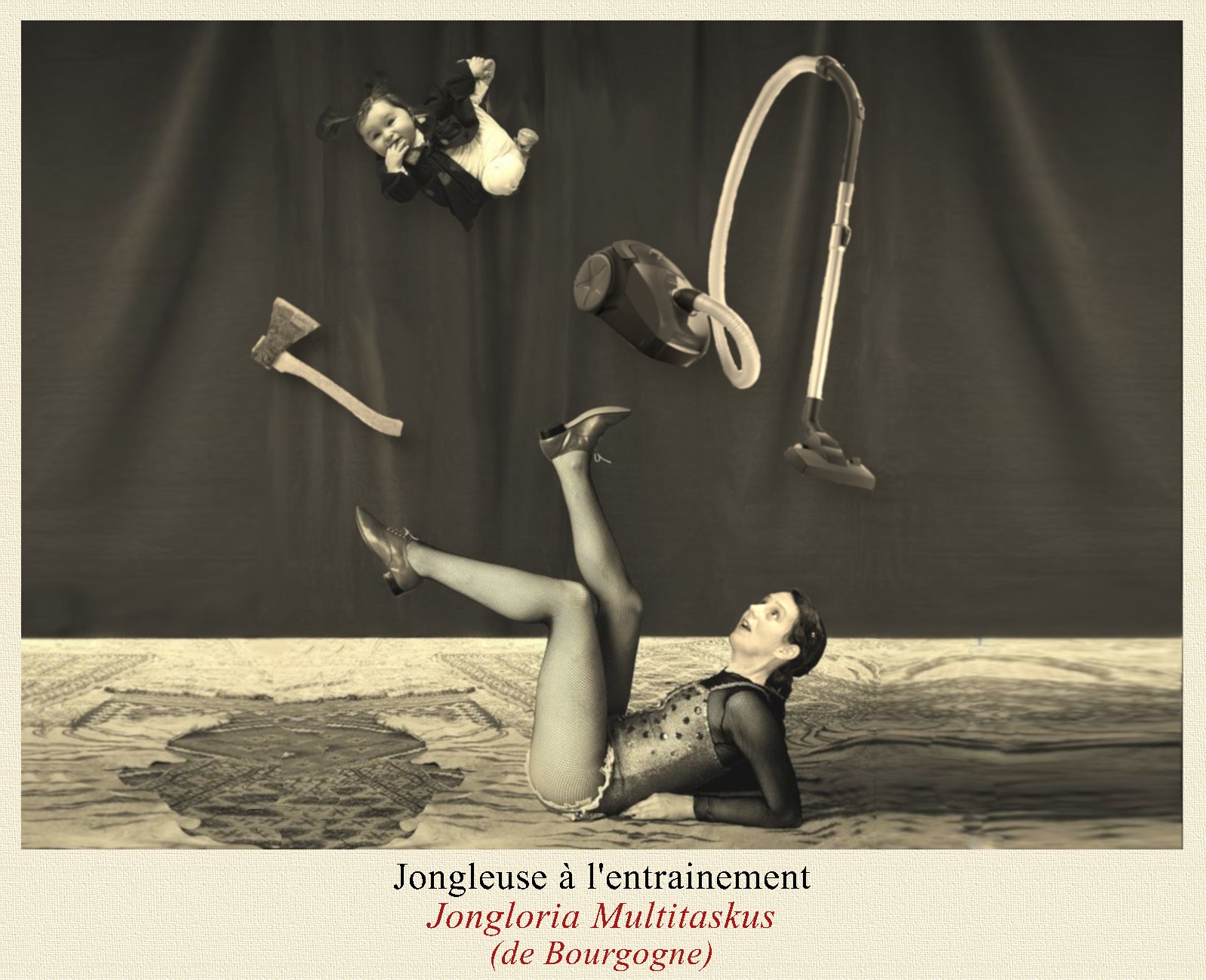 Julian Lanaud manipulant Karen Bourre Jongleuse pour la Conférence humouristique autour du jonglage pour le jeune public